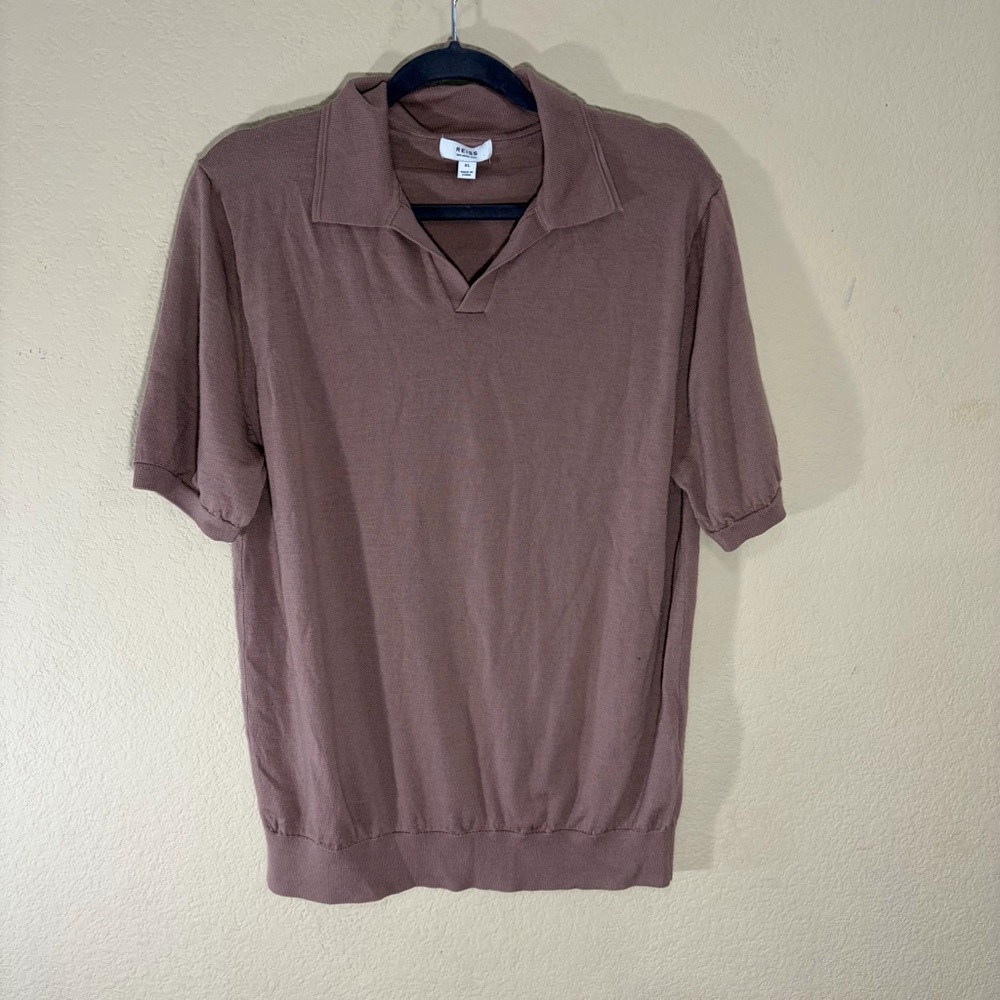 REISS Mens Duchie Merino Wool Open Collar Polo SZ XL Quiet Luxury City Classic